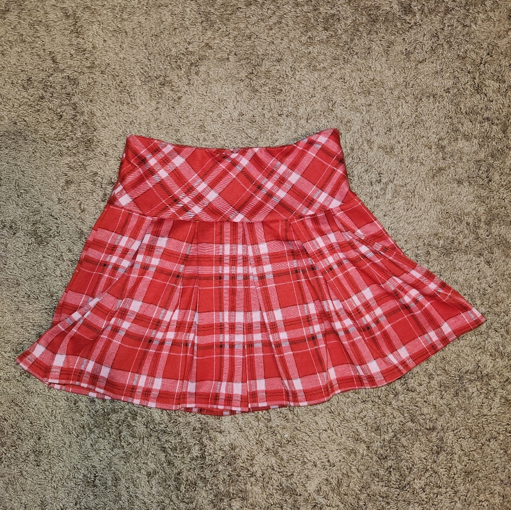 Better Be Red Plaid Pleated Skirt - Small